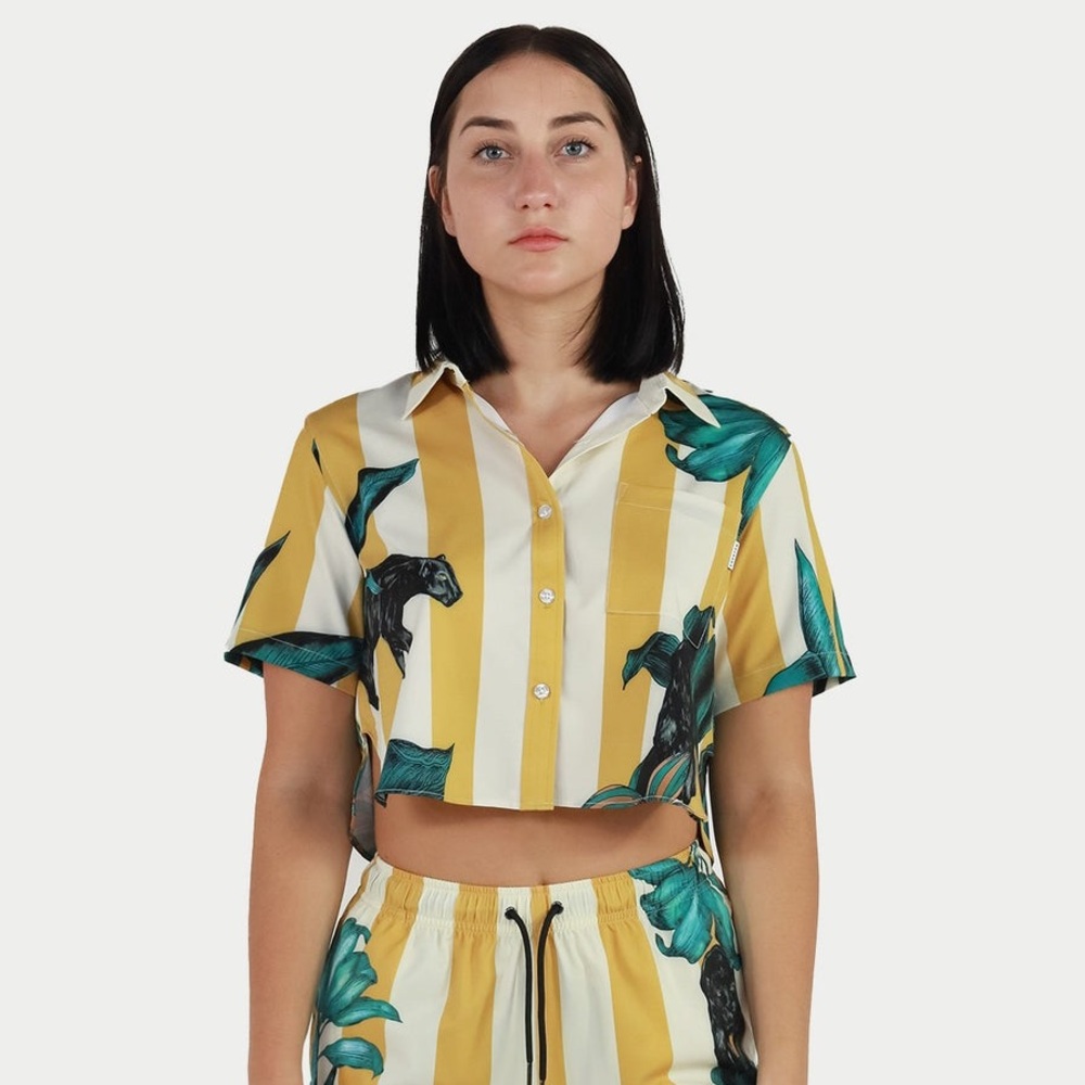 ❣️🎯NWOT Mavrans Pantera Stripe Crop Top Yellow White Size XS - Picture 2 of 13
